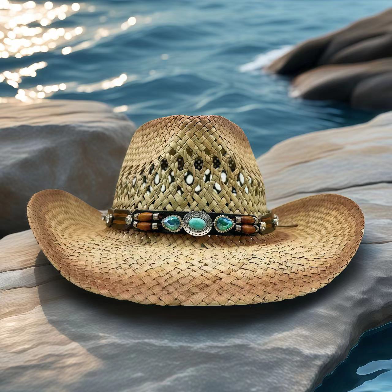 Cowboy Hat Straw - Rhinestone Cowboy Hat Straw Sun Hat